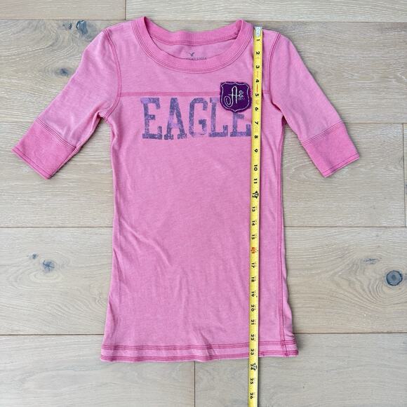 Y2K American Eagle Outfitters Women's Size XS Pink Logo Shirt 1/2 Sleeve - Picture 3 of 8